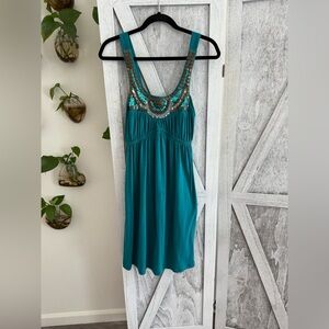 Y2K Retro Teal Sleeveless Vintage Dress with Sequin Detail